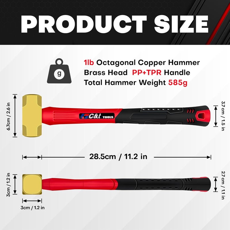 ct 1lb Brass Sledge Hammer,Non-Sparking,Comfortable Fiberglass Handle,1-Pounds,Non-Magnetic,Corrosion Resistant - Image 2